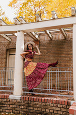 The Widmer Mixed Print Maxi Dress in Burgundy + Gold