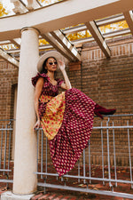 The Widmer Mixed Print Maxi Dress in Burgundy + Gold