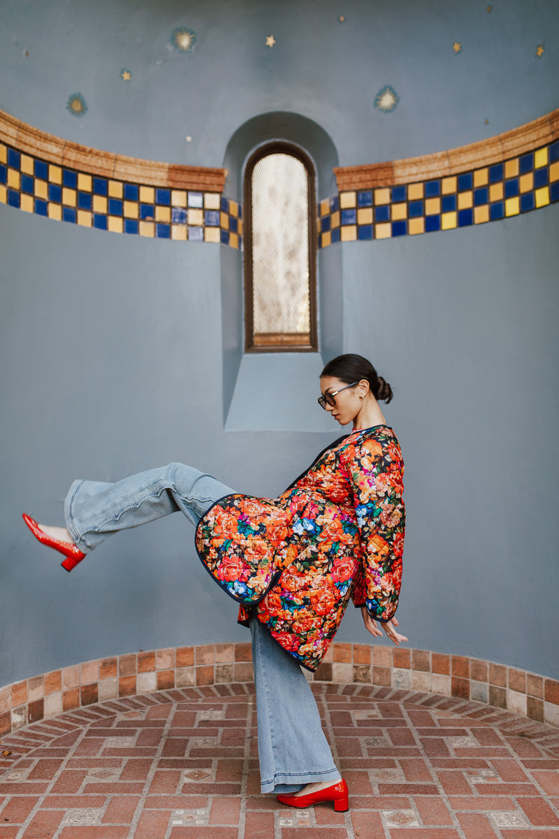 The Janice Quilted Jacket in Navy Floral