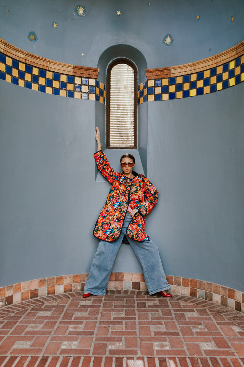 The Janice Quilted Jacket in Navy Floral