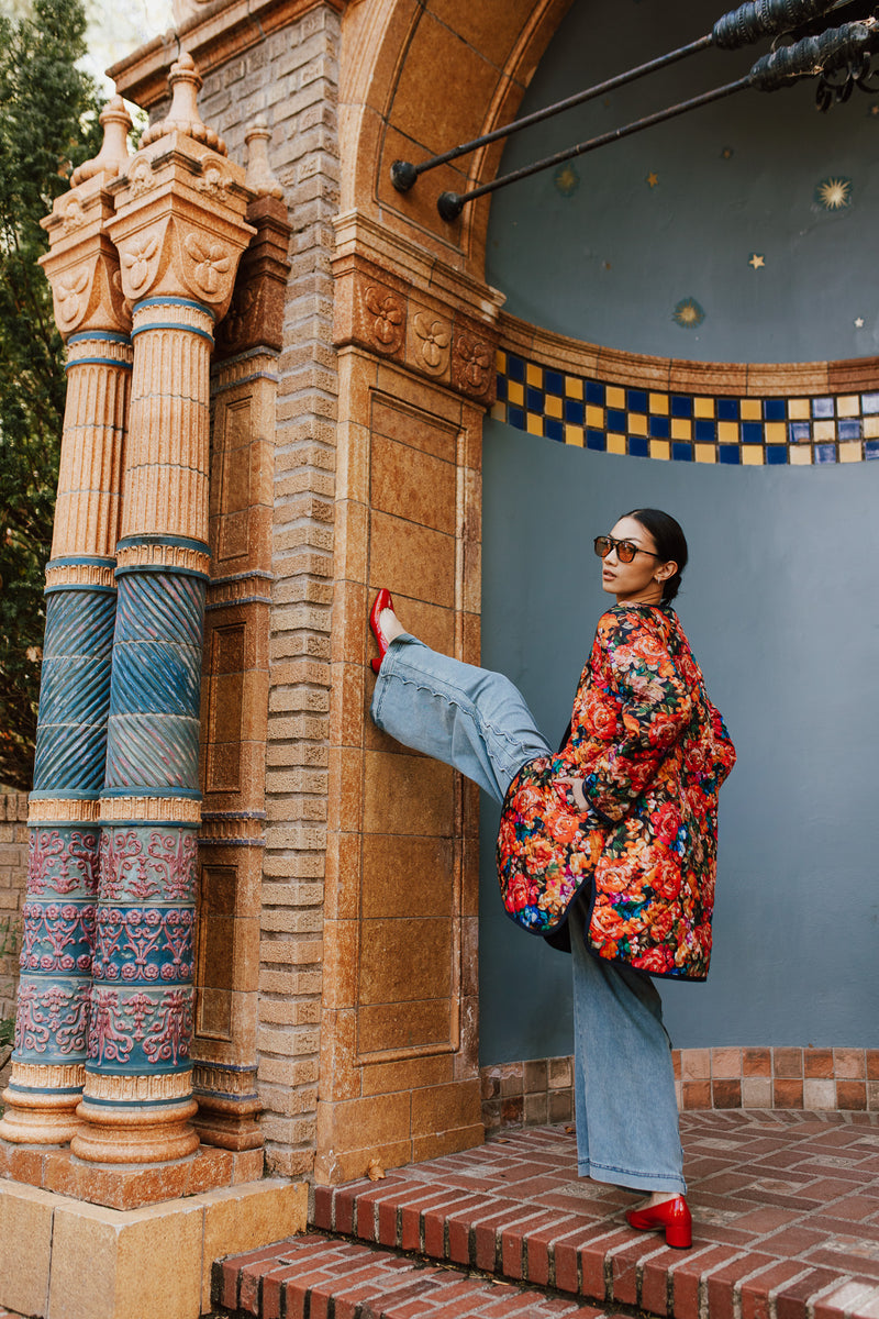 The Janice Quilted Jacket in Navy Floral