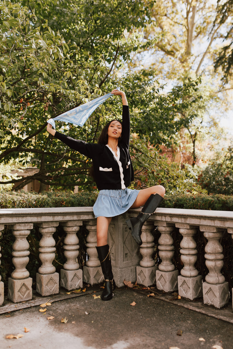 The Lucero Scallop Detail Cardigan in Black