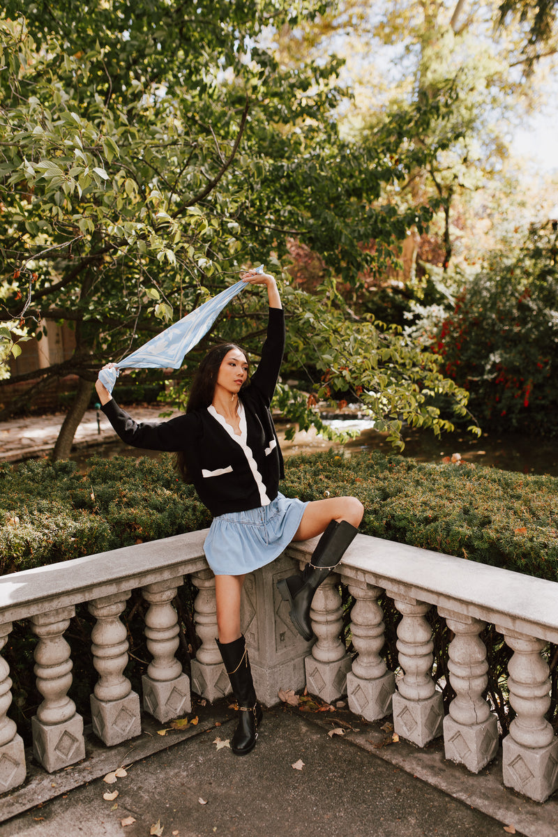 The Lucero Scallop Detail Cardigan in Black