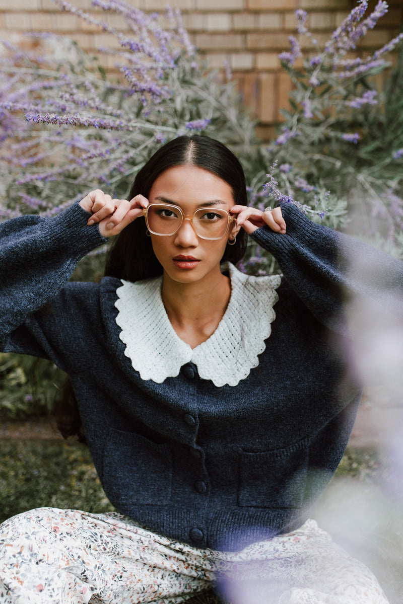 The Orzoco Frill Collar Cardigan in Midnight
