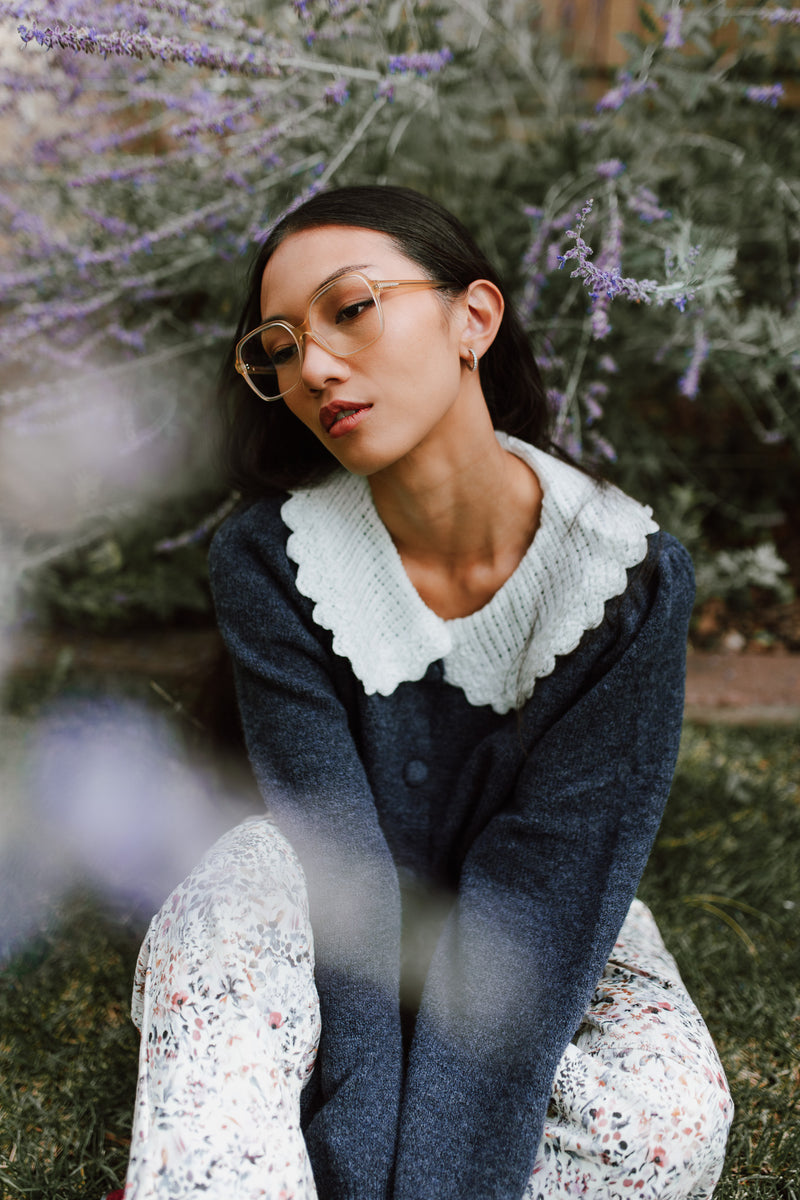 The Orzoco Frill Collar Cardigan in Midnight