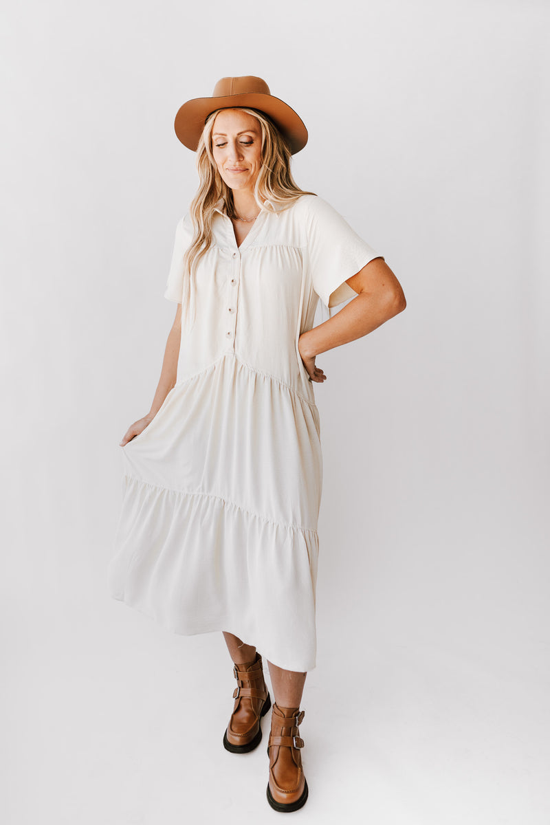 The Letha Button-Up Maxi Dress in Ivory