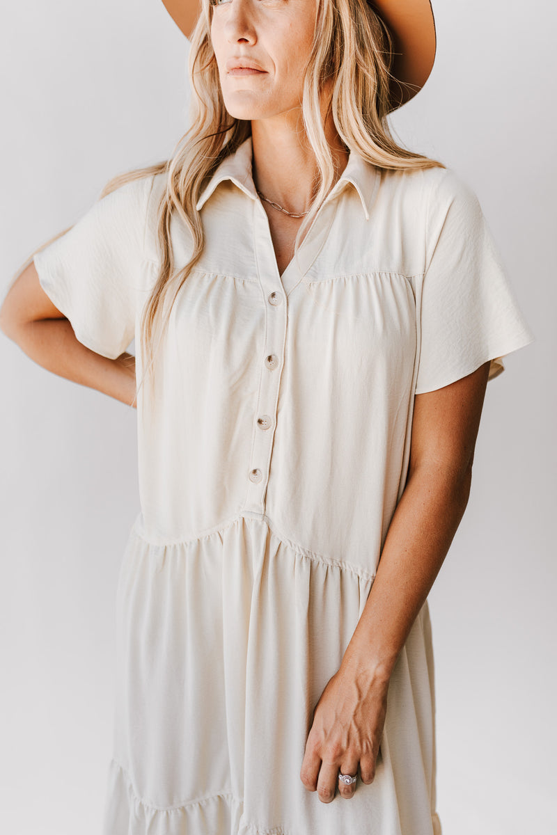 The Letha Button-Up Maxi Dress in Ivory