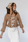 The Jenika Contrast Sleeve Sweater in Mocha