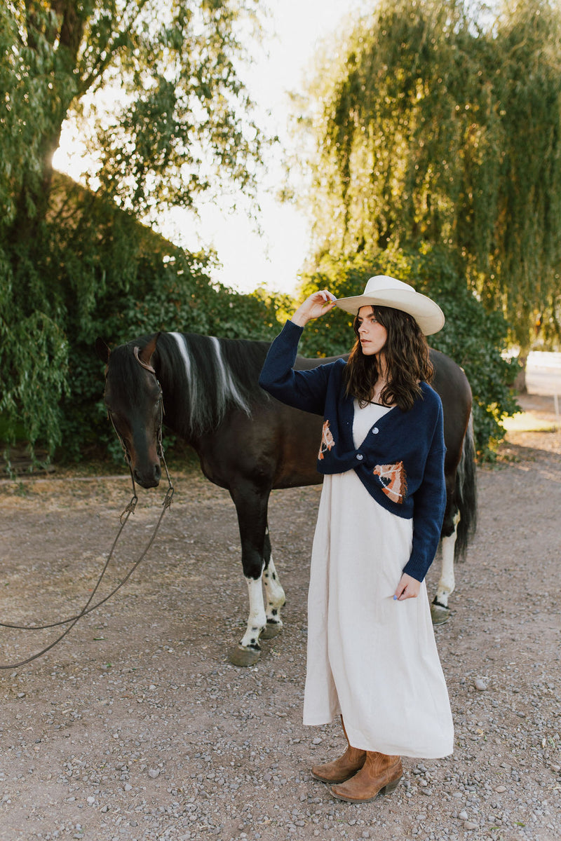 The Arabian Horse Detail Cardigan in Navy Blue