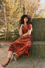 The Hillsdale Velvet Detail Midi Dress in Rust