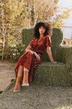 The Hillsdale Velvet Detail Midi Dress in Rust