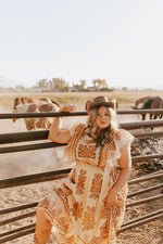 The Komen Patterned Midi Dress in Cream