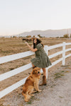 The Tannis Puff Sleeve Gingham Dress in Olive + Ivory