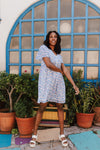 The Walden Smocked Detail Midi Dress in Blue Multi