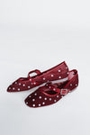 The Janie Rhinestone Mesh Ballet Flat in Red