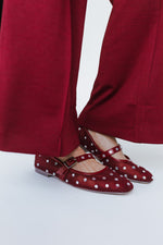 The Janie Rhinestone Mesh Ballet Flat in Red