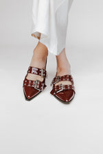 The Addison Double Buckled Slingback Flat in Brown