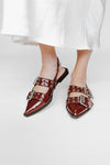 The Addison Double Buckled Slingback Flat in Brown