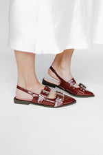 The Addison Double Buckled Slingback Flat in Brown