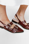 The Addison Double Buckled Slingback Flat in Brown