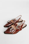 The Addison Double Buckled Slingback Flat in Brown