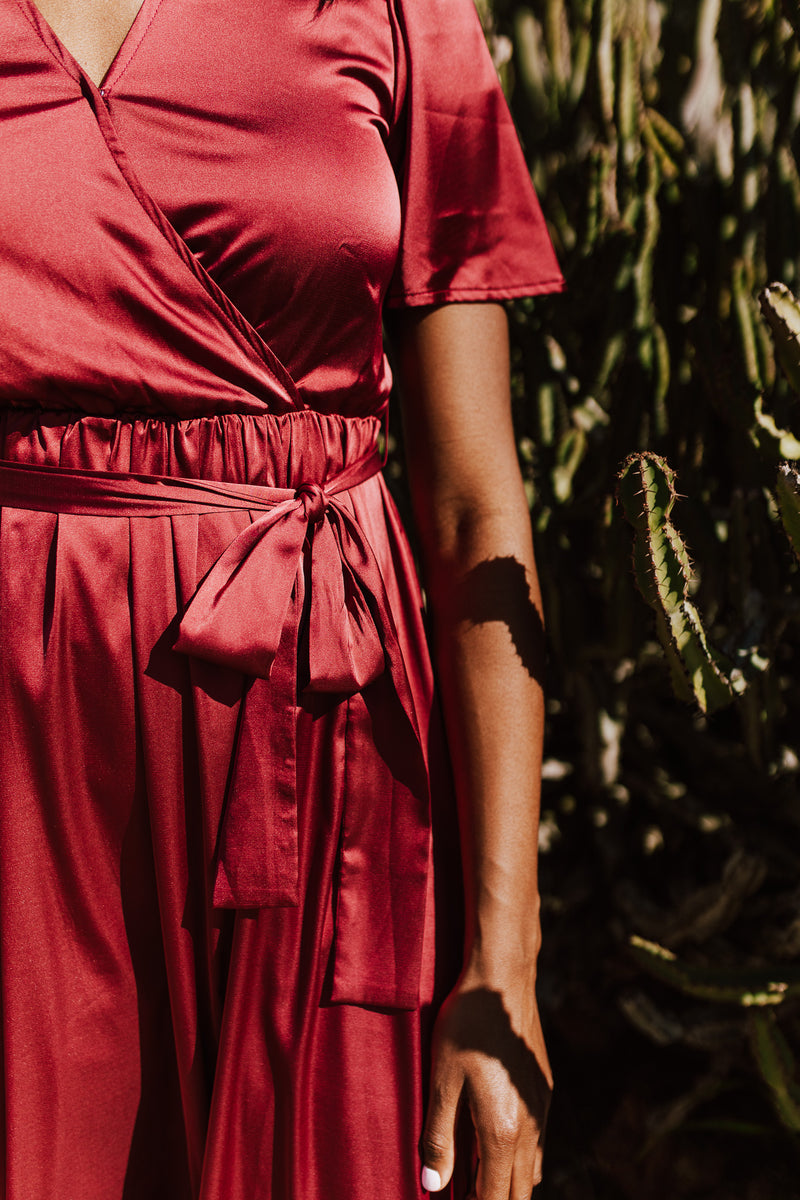 The Tucson Satin Maxi Dress in Berry