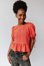 The Wayman Puff Sleeve Blouse in Red Gingham