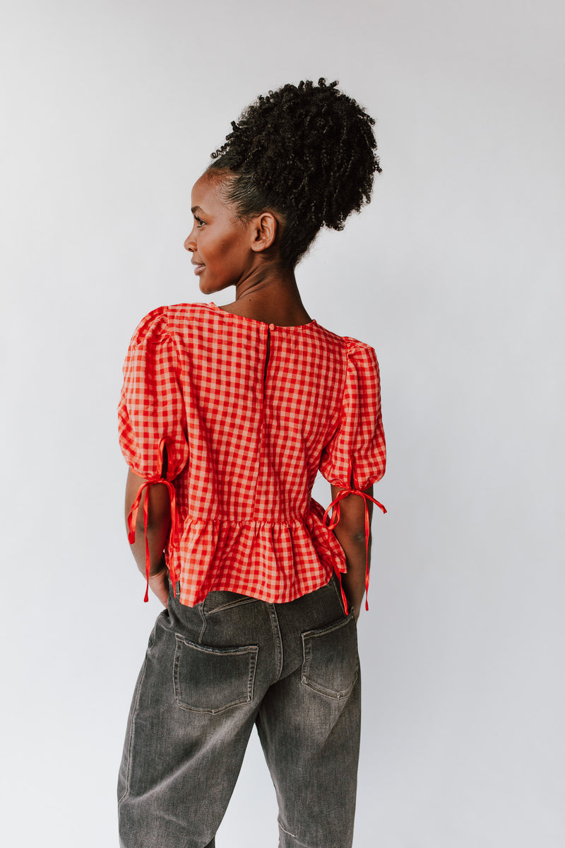 The Wayman Puff Sleeve Blouse in Red Gingham