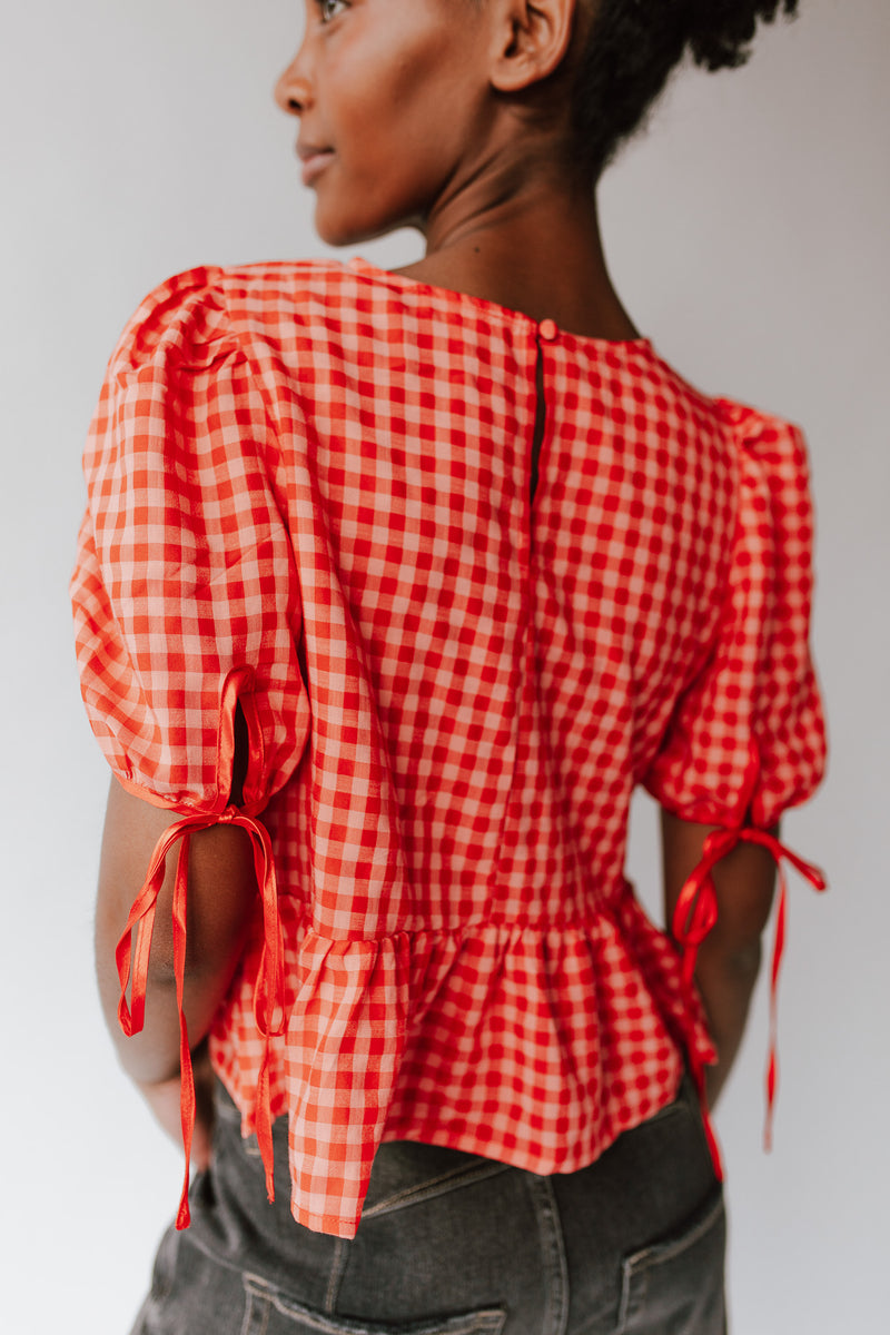 The Wayman Puff Sleeve Blouse in Red Gingham