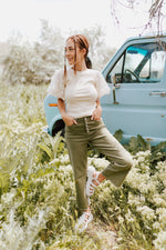 The Matilda Wide Leg Jean in Olive Denim