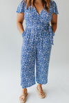 The Hardy Cropped Wide Leg Jumpsuit in Blue + White Floral