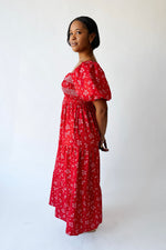 The Danika Bubble Sleeve Maxi Dress in Red Multi