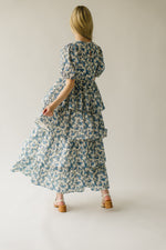 The Soulter Tiered Floral Midi Dress in Blue