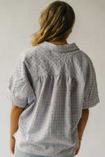 The Laia Checkered Button-Up Blouse in Sky Blue + Pink