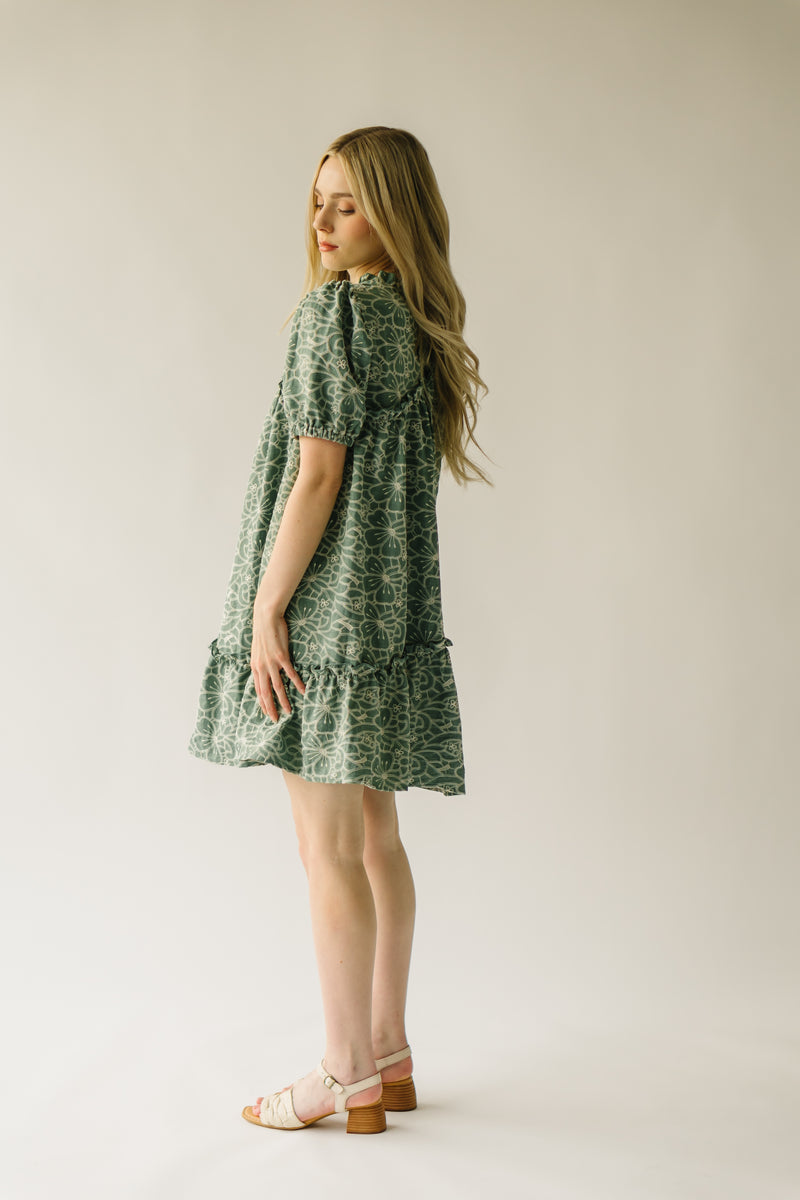 The Enfield Asymmetrical Embroidered Dress in Green