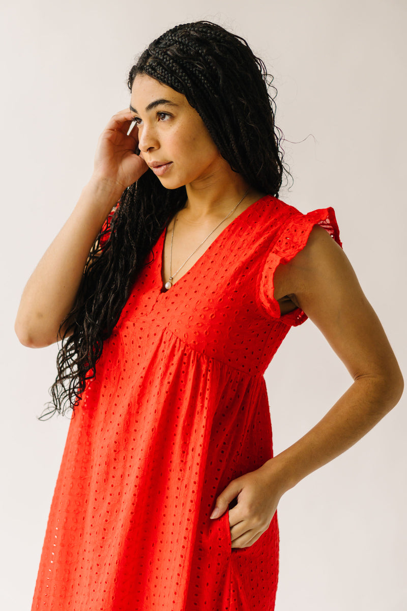 The Dutton Eyelet Maxi Dress in Red Hibiscus