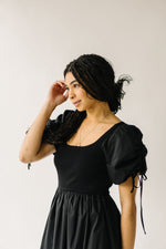 The Vega Puff Sleeve Midi Dress in Black