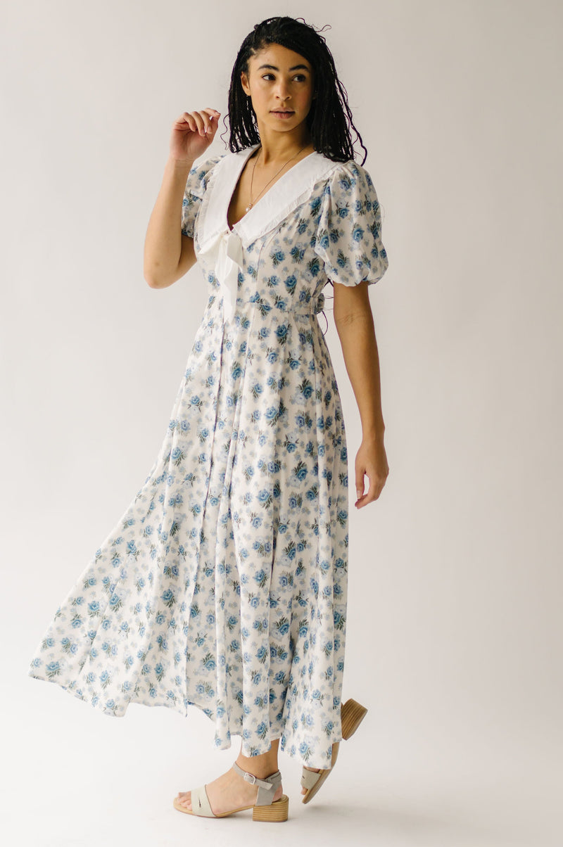 The Einerson Collared Floral Dress in French Blue
