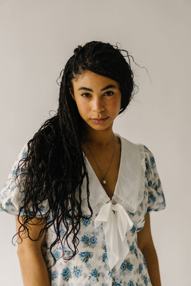 The Einerson Collared Floral Dress in French Blue