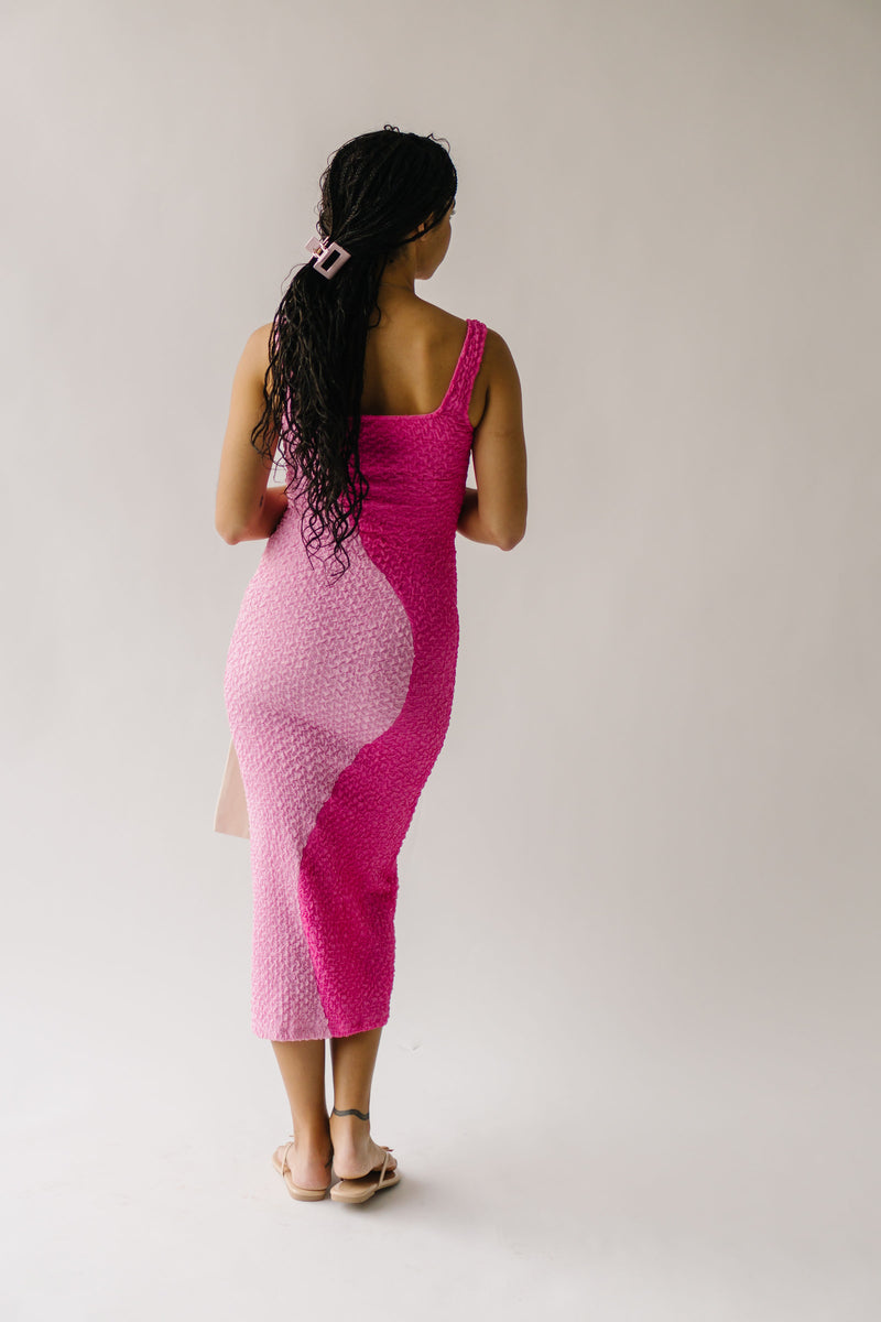 The Marinko Two-Tone Smocked Midi Dress in Pink