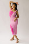 The Marinko Two-Tone Smocked Midi Dress in Pink