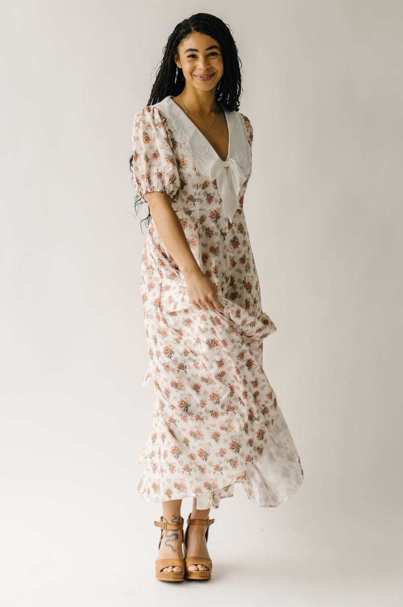 The Einerson Collared Floral Dress in Vintage Rose