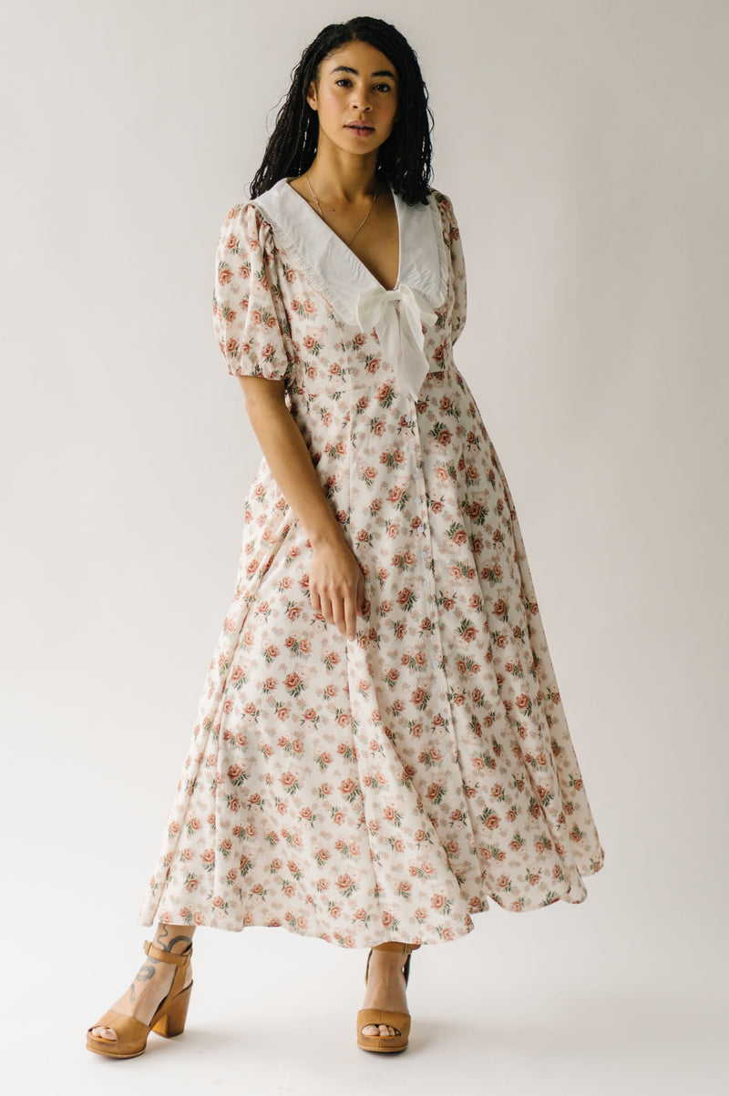 The Einerson Collared Floral Dress in Vintage Rose