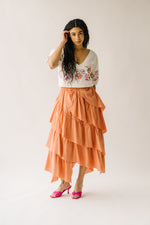 The Beckville Tiered Woven Maxi Skirt in Dusty Orange