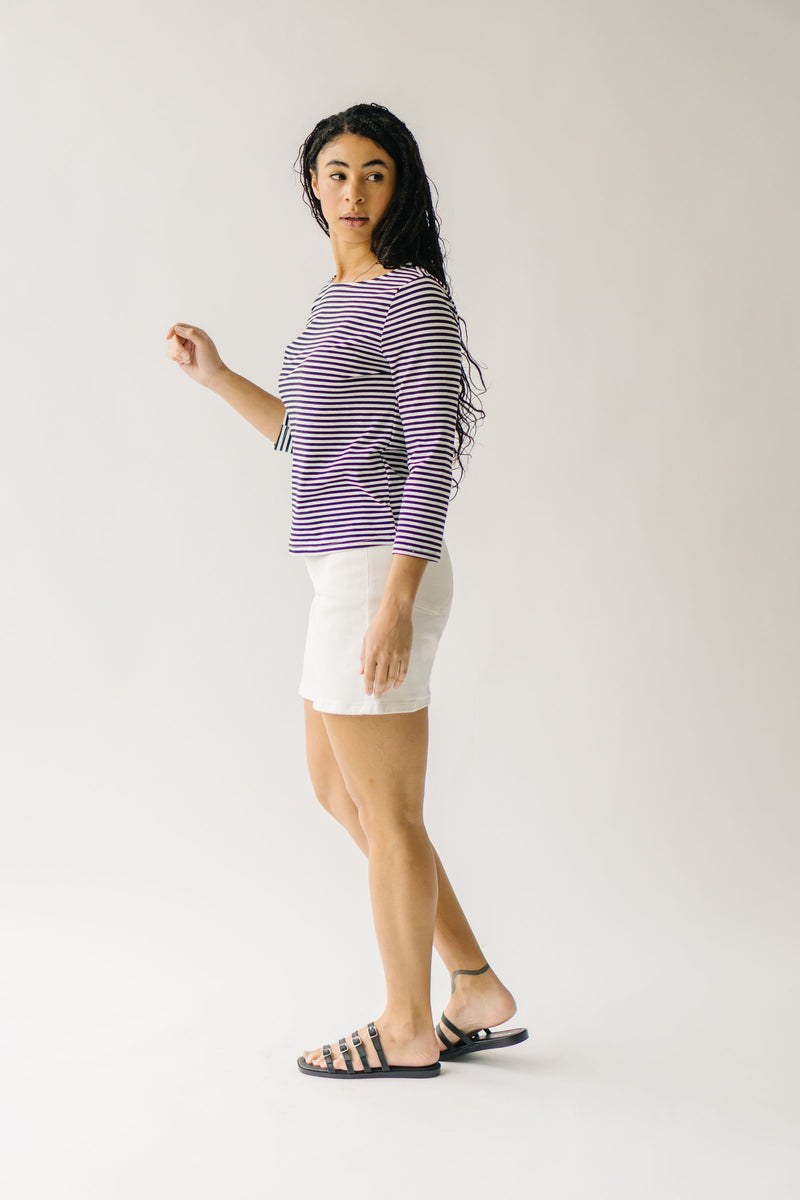 The Takeno Quarter Length Striped Tee in Black + White