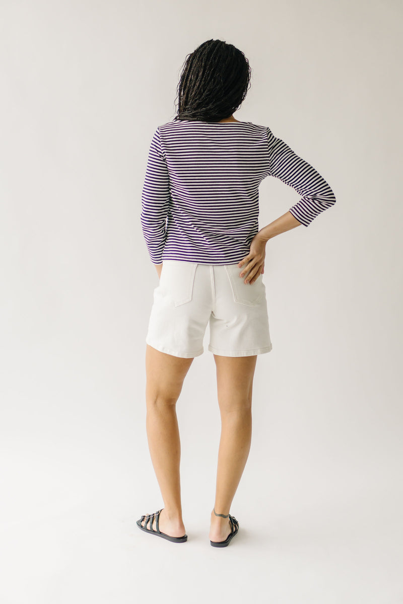 The Takeno Quarter Length Striped Tee in Black + White