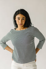 The Takeno Quarter Length Striped Tee in Black + White