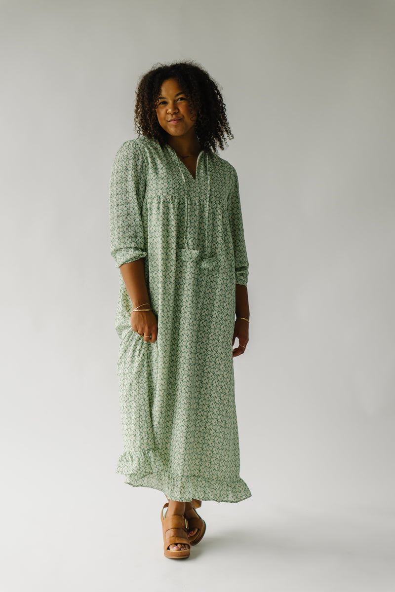 The Marietta Patterned Maxi Dress in Meadow Green