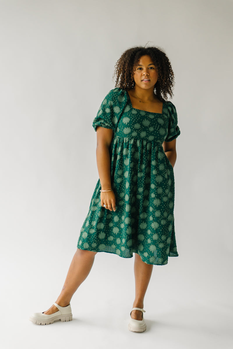 The Montura Square Neck Floral Dress in Hunter Green