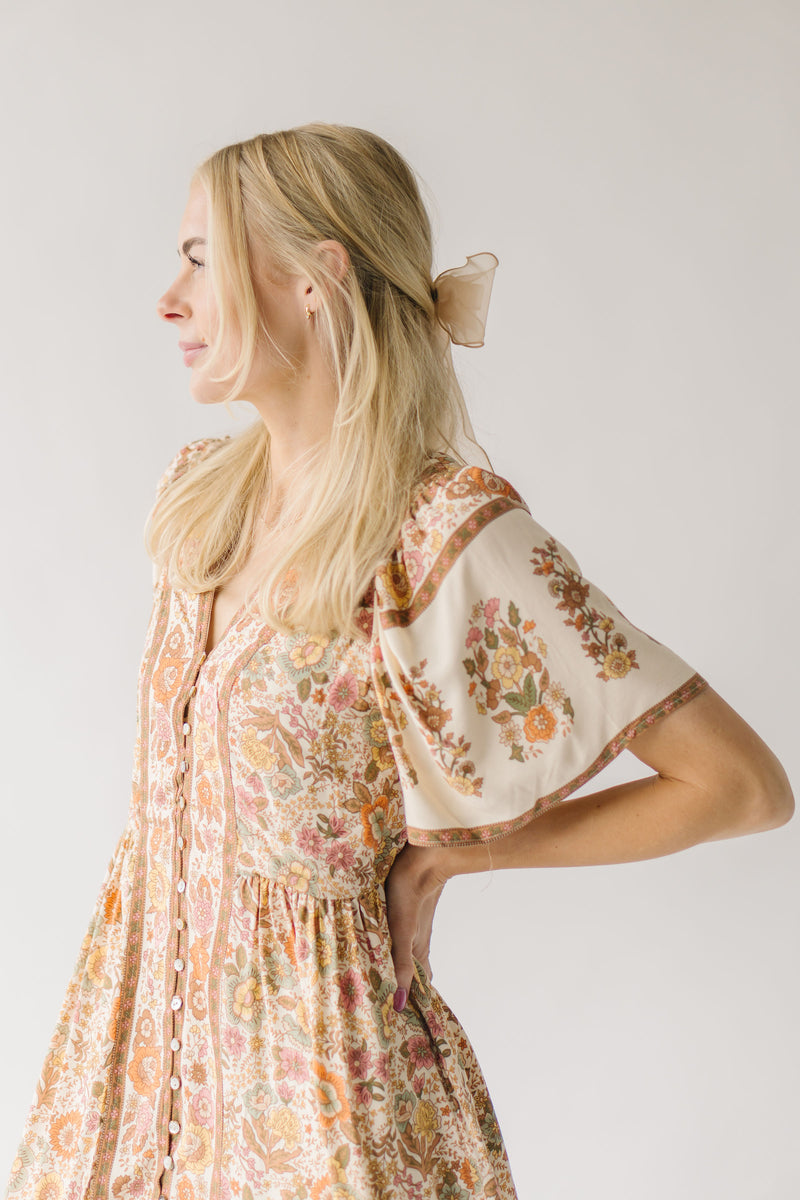 The Helena Printed Floral Maxi Dress in Vintage Cream
